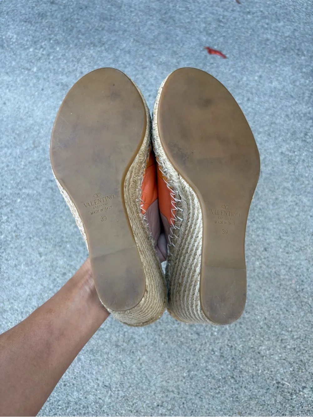 Valentino 1975 striped leather espadrille wedge sandals size 39